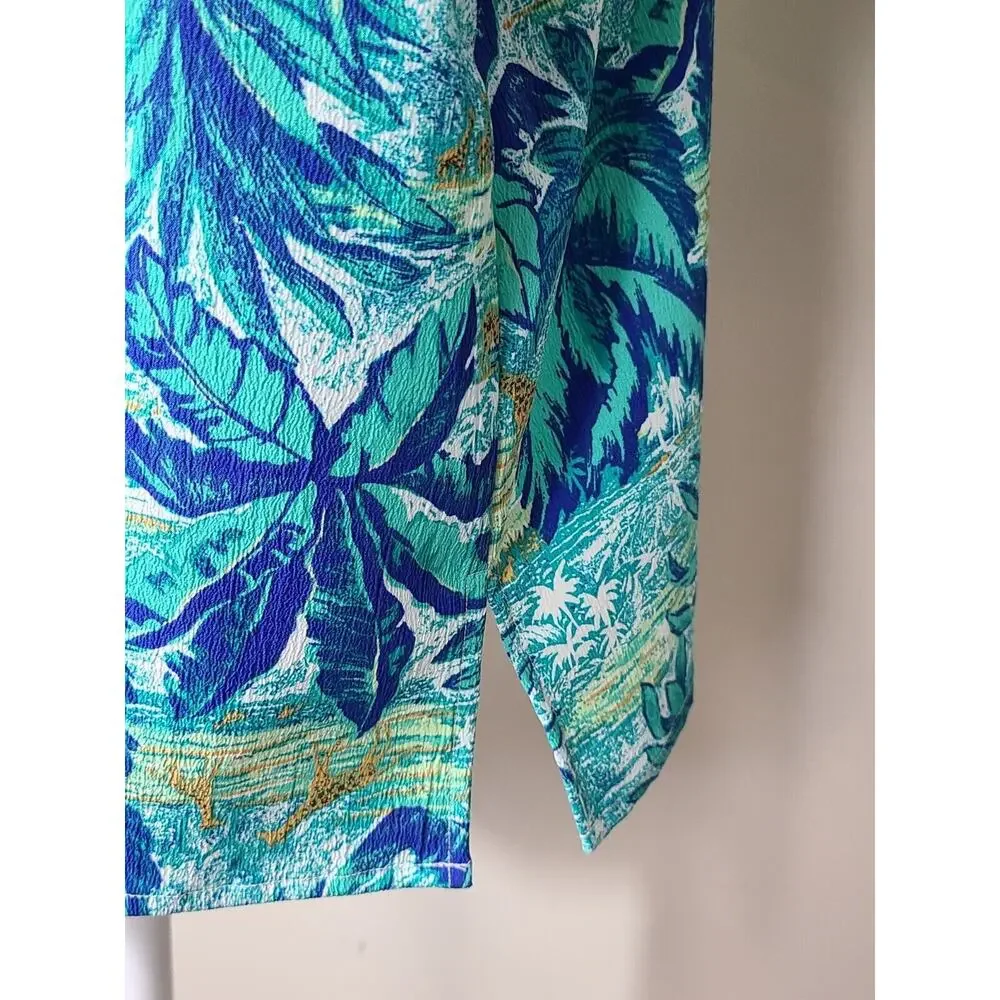 Nikki Polyester‎ Jungle Button Up Sz XL Short Sleeve Blue Giraffe